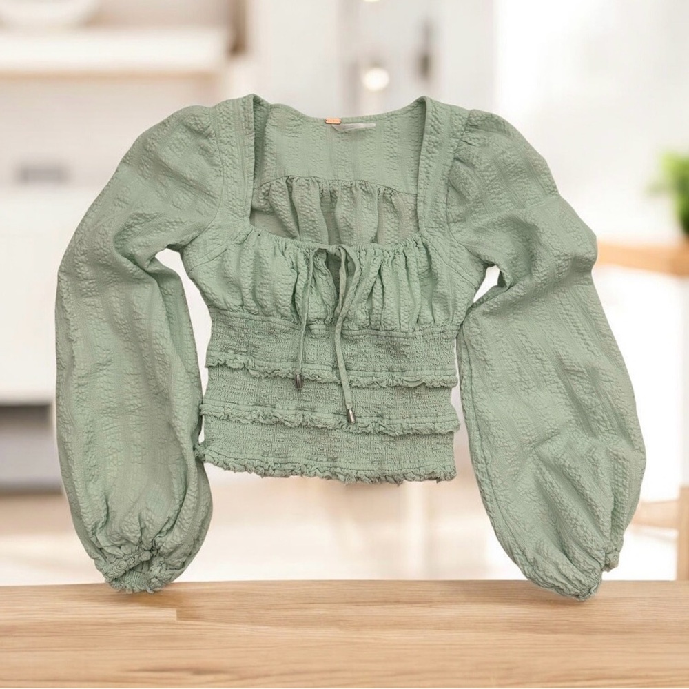 Free People 🍀 Lolita Milkmaid Crop Top in Mint Green XS